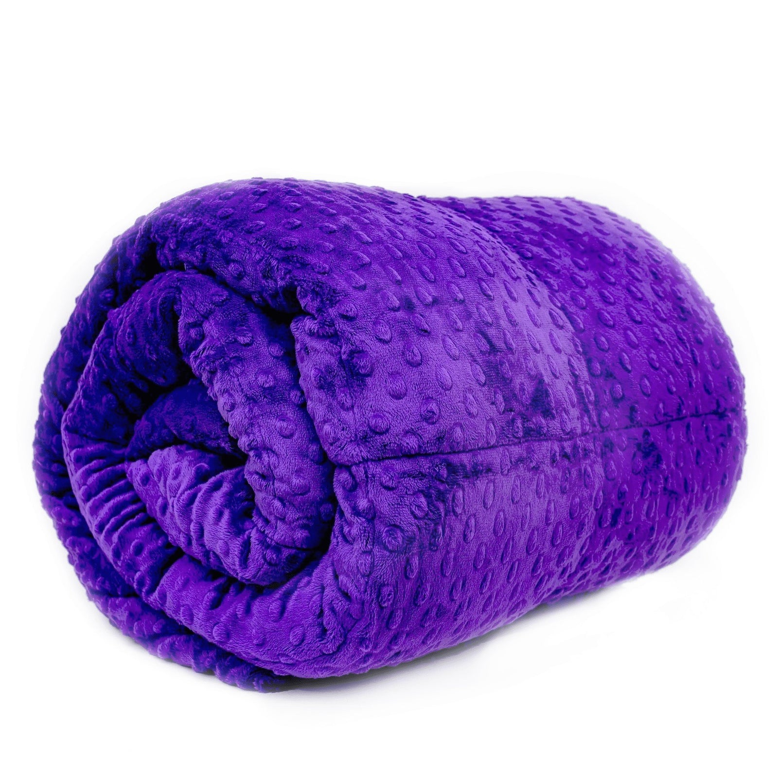 Rolled purple Minky Weighted Blanket showing its plush surface