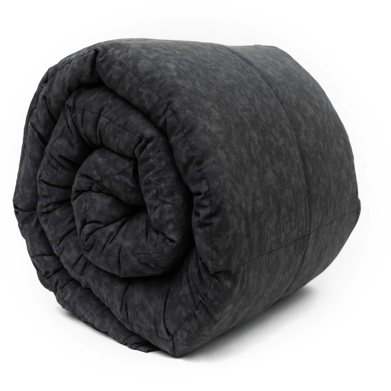 Rolled black Solid Cotton Weighted Blanket showing its quilted construction