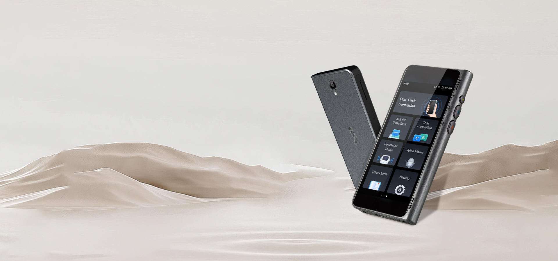 Timekettle NEW T1 handheld translator shown from the front and back